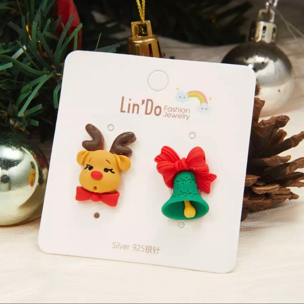 Christmas Earrings Reindeer and Bell for girls women